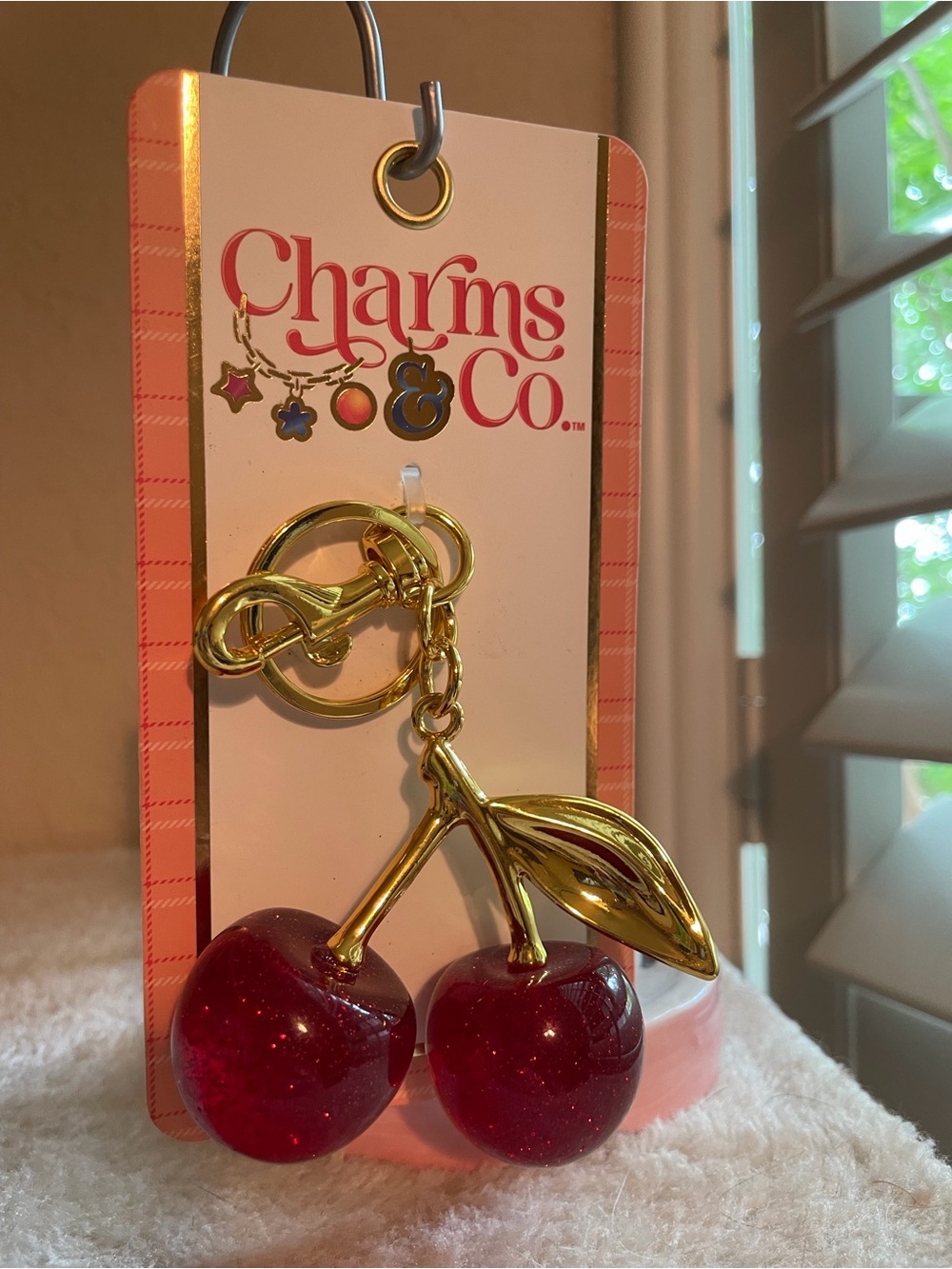 Gold Cherry Bag Charm/ Keychain - Red Cherry